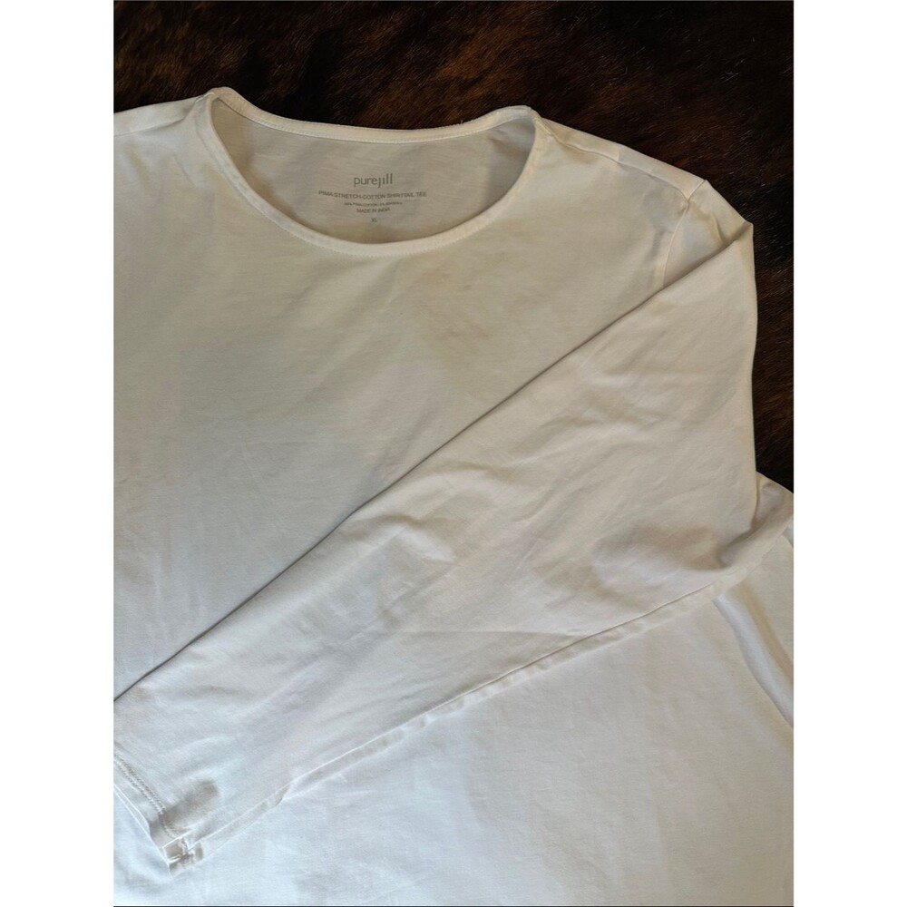 Pure Jill Pima Cotton Spandex White Shirttail Tee Long Sleeve Extra Large